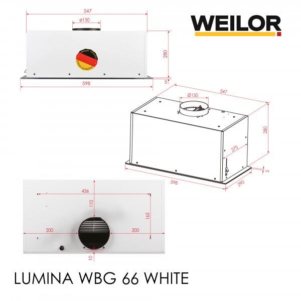 Витяжка повновбудована WEILOR LUMINA WBG 66 WHITE - зображення 18