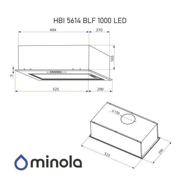 Витяжка повновбудована Minola HBI 5614 BLF 1000 LED - зображення 10