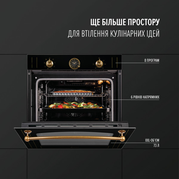 Perfelli 5905563501412 - зображення 2 Духова шафа електрична PERFELLI VINTAGE 6A8N NERO - зображення 2