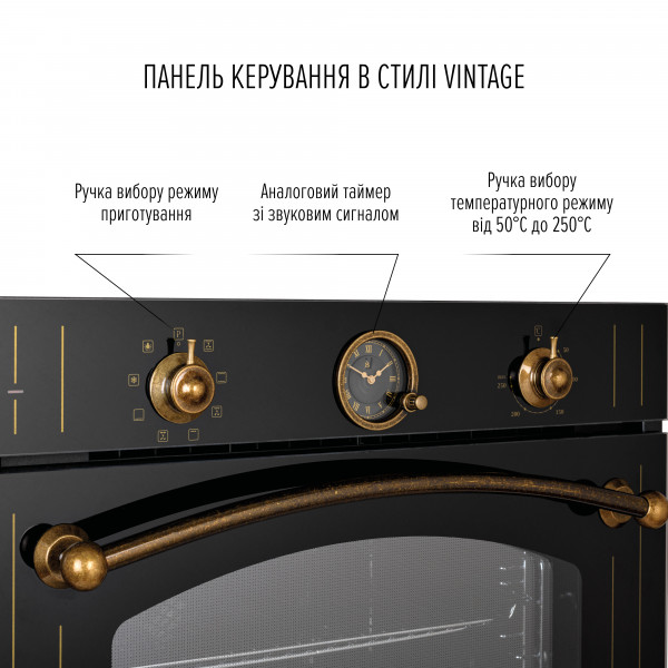 Perfelli 5905563501412 - зображення 4 Духова шафа електрична PERFELLI VINTAGE 6A8N NERO - зображення 4