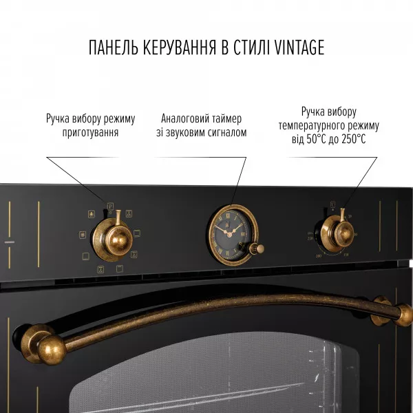 Духова шафа електрична PERFELLI VINTAGE 6A8N NERO - зображення 4